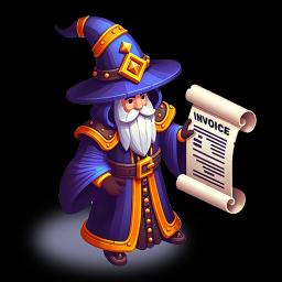 Wizard holding an invoice scroll