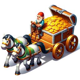 Horse drawn cart carrying a large amount of gold coins