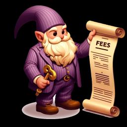 A fantasy gnome mortgage broker in a purple pinstriped suit.