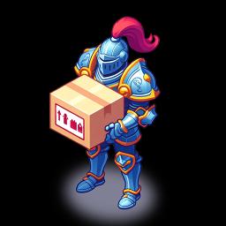 Knight holding a box which says fragile on it